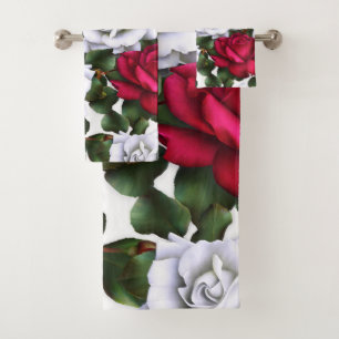 Rood- en witte rozen Shabby Chic Rustic Modern Gla Bad Handdoek