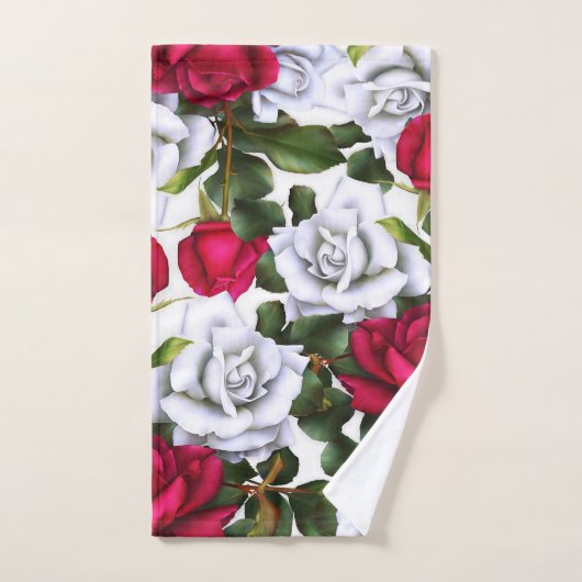 Rood- en witte rozen Shabby Chic Rustic Modern Gla Bad Handdoek (Handdoek)