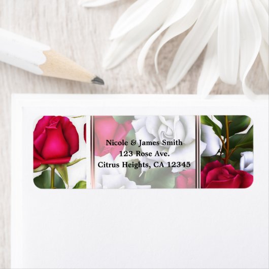 Rood- en witte rozen Shabby Chic Rustic Modern Gla Etiket (Insitu)