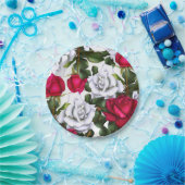 Rood- en witte rozen Shabby Chic Rustic Modern Gla Papieren Bordje (Feest)