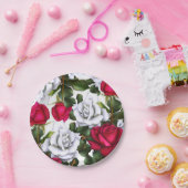 Rood- en witte rozen Shabby Chic Rustic Modern Gla Papieren Bordje (Feest)