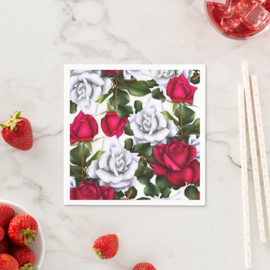 Rood- en witte rozen Shabby Chic Rustic Modern Gla Servetten (Insitu)