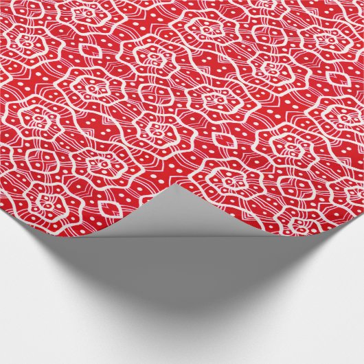 Rood- en witte schroeven, sneeuwvlokken, abstract  cadeaupapier (Hoek)