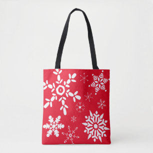 Rood en witte sneeuwvlok tote bag