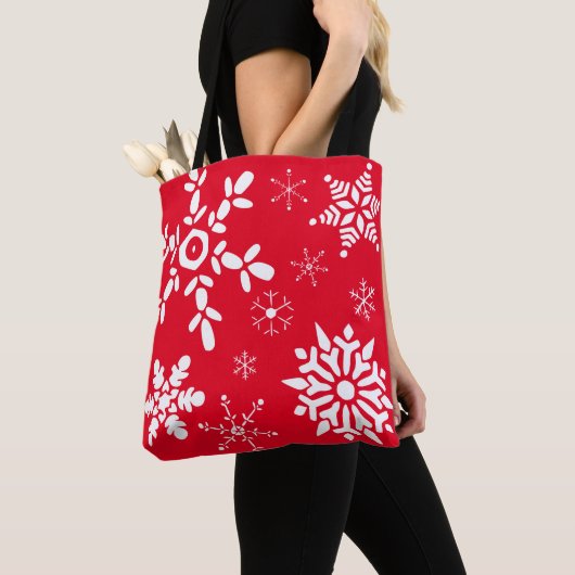 Rood en witte sneeuwvlok tote bag (Dichtbij)