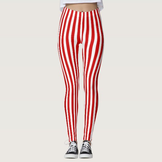 Rood- en witte snoepjes strepen leggings (Voorkant)