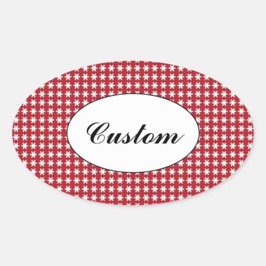 Rood en Witte Sterren Patroon Aangepaste Tekst Ovale Sticker (Voorkant)