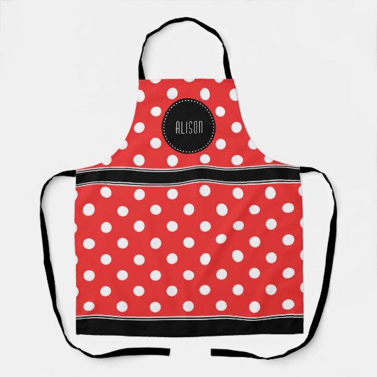 Rood en witte stip met zwarte monogram schort (Voorkant)