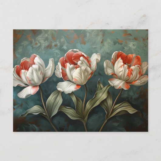 Rood en Witte Streep Tulpen Botanische Olieverfsch Briefkaart (Voorkant)