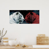 Rood- en witte tijgers die elkaar tegenkomen poster (Keuken)