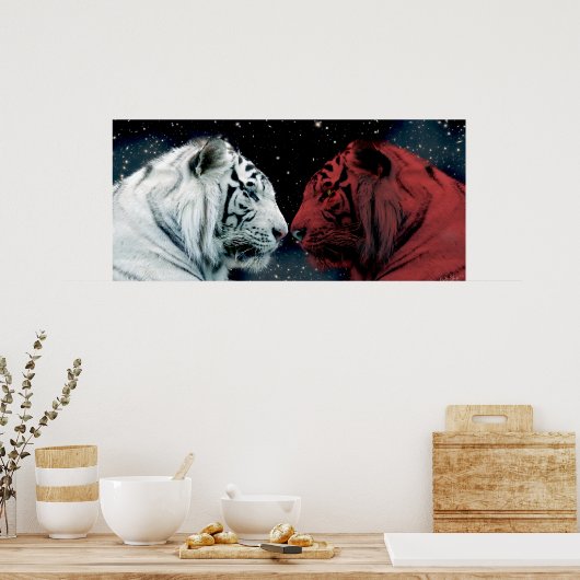 Rood- en witte tijgers die elkaar tegenkomen poster (Keuken)