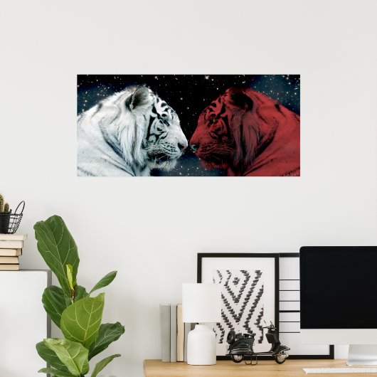 Rood- en witte tijgers die elkaar tegenkomen poster (Thuiskantoor)