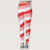 Rood- en witte-vakantieppermintsnoer leggings (Voorkant)