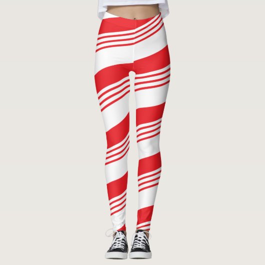 Rood- en witte-vakantieppermintsnoer leggings (Voorkant)