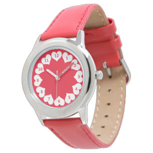Rood en witte Valentijn Harten met cijfers Horloge