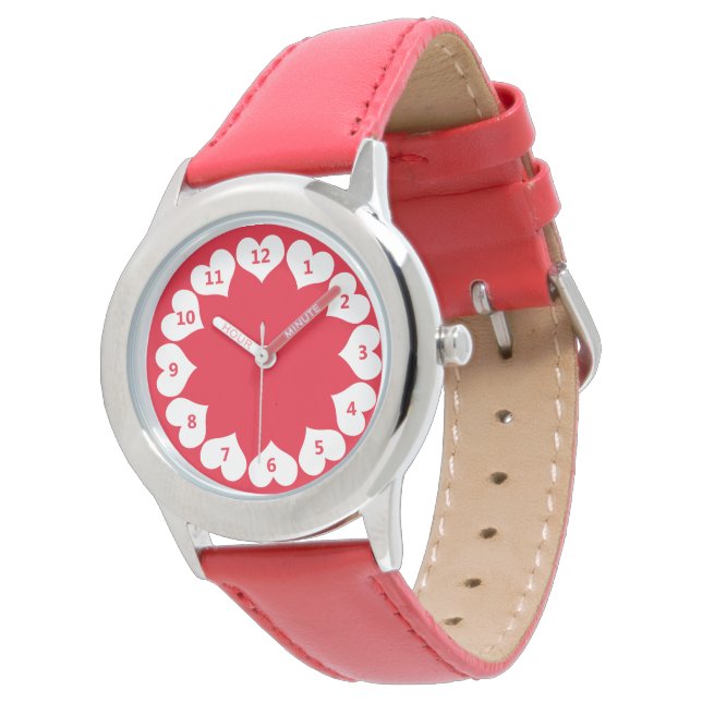 Rood en witte Valentijn Harten met cijfers Horloge (Gekanteld)
