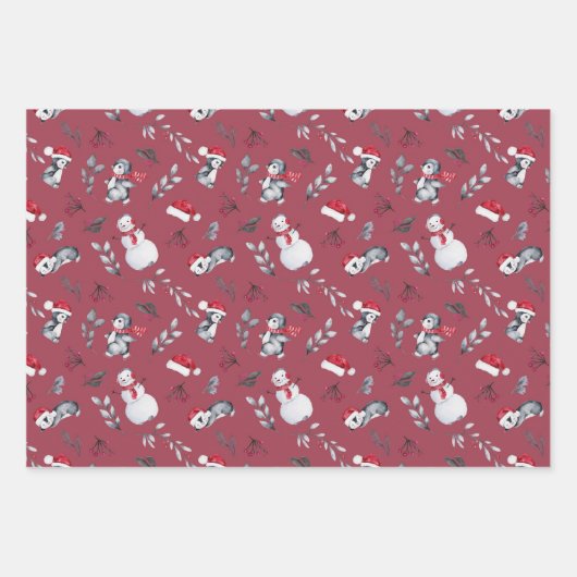 Rood- en wittebachenpinguïns en sneeuwmannen inpakpapier vel (Voorkant 2)