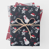 Rood- en wittebachenpinguïns en sneeuwmannen inpakpapier vel (In situ)