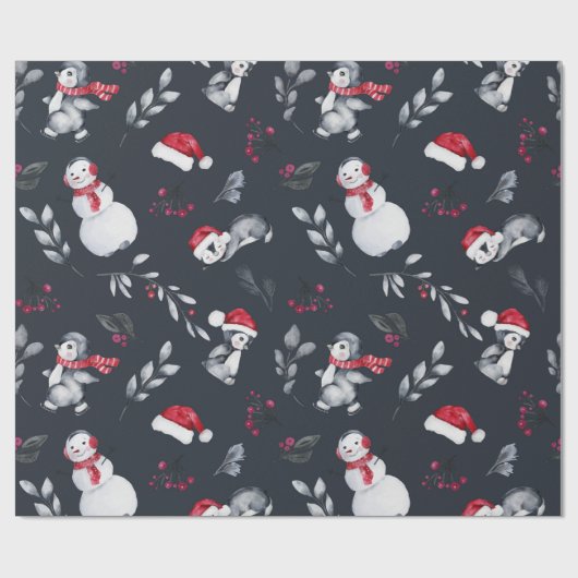 Rood- en wittebachenpinguïns en Snowmen Cadeaupapier (Vlak)