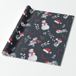 Rood- en wittebachenpinguïns en Snowmen Cadeaupapier