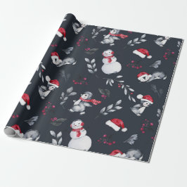 Rood- en wittebachenpinguïns en Snowmen Cadeaupapier