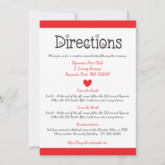 Rood- en wittekenrichting / Details bruiloft Kaart (Voorkant)