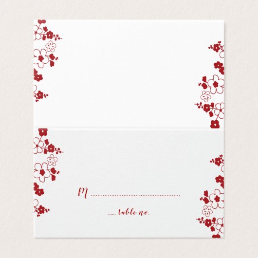 Rood- en wittekersen Blossom Oriental Wedding Visitekaartje (Buitenkant ongevouwen)