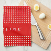 Rood- en wittekoppenpatroon gepersonaliseerde naam theedoek (Quarter Fold)