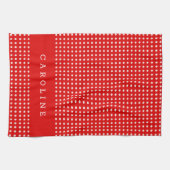 Rood- en wittekoppenpatroon gepersonaliseerde naam theedoek (Horizontaal)