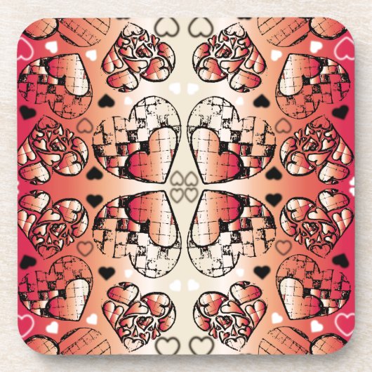 Rood- en wittekruid-Romantisch hartenpatroon Bier Onderzetter (Voorkant)