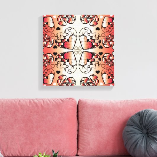 Rood- en wittekruid-Romantisch hartenpatroon Canvas Afdruk (Insitu (Woonkamer))