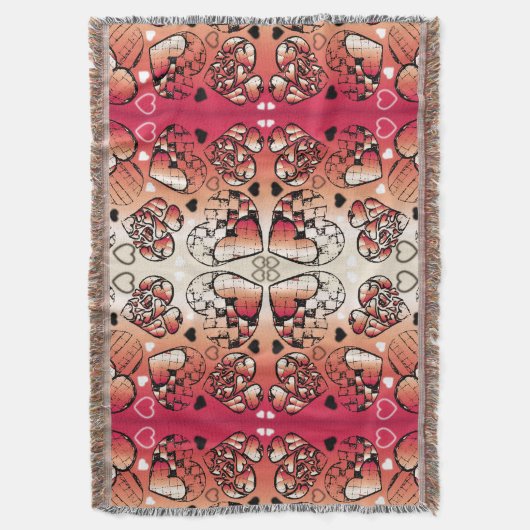 Rood- en wittekruid-Romantisch hartenpatroon Deken (Voorkant Verticaal)