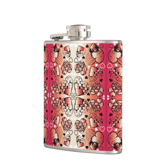 Rood- en wittekruid-Romantisch hartenpatroon Heupfles (Links)