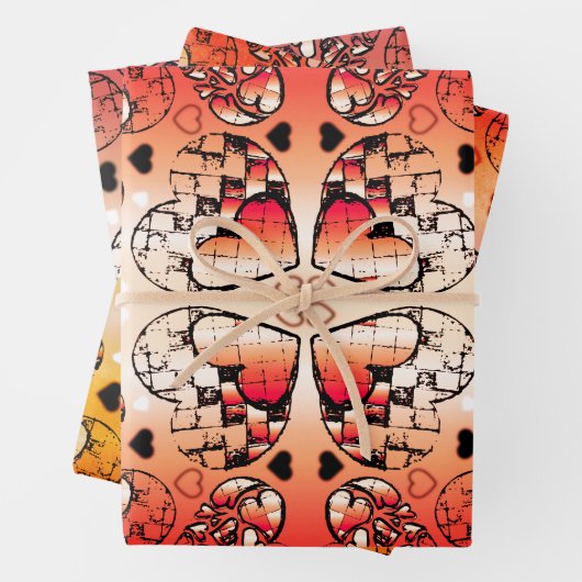 Rood- en wittekruid-Romantisch hartenpatroon Inpakpapier Vel (In situ)