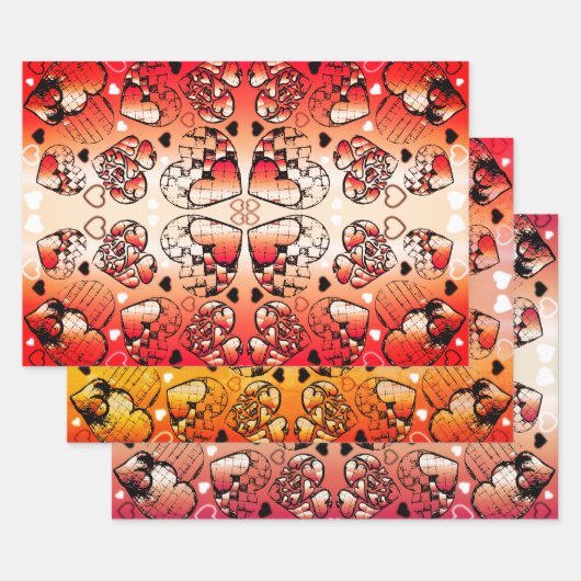 Rood- en wittekruid-Romantisch hartenpatroon Inpakpapier Vel (Set)