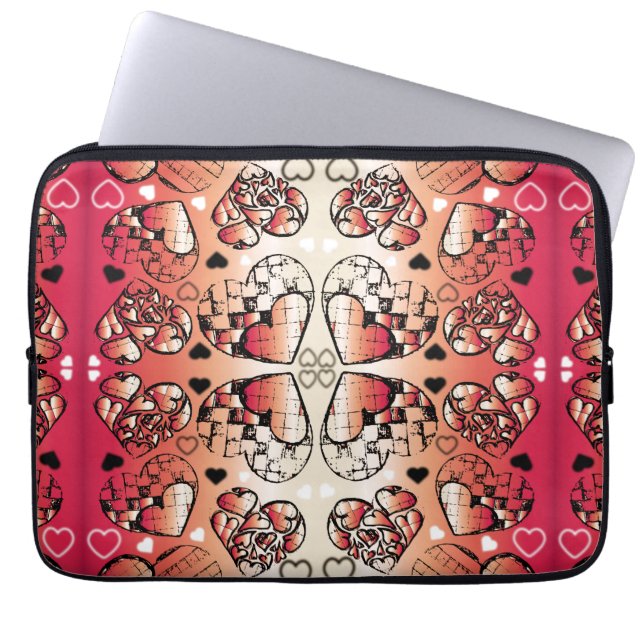 Rood- en wittekruid-Romantisch hartenpatroon Laptop Sleeve (Voorkant)