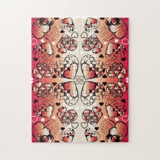 Rood- en wittekruid-Romantisch hartenpatroon Legpuzzel (Verticaal)