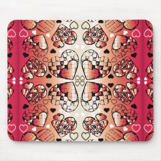 Rood- en wittekruid-Romantisch hartenpatroon Muismat (Voorkant)