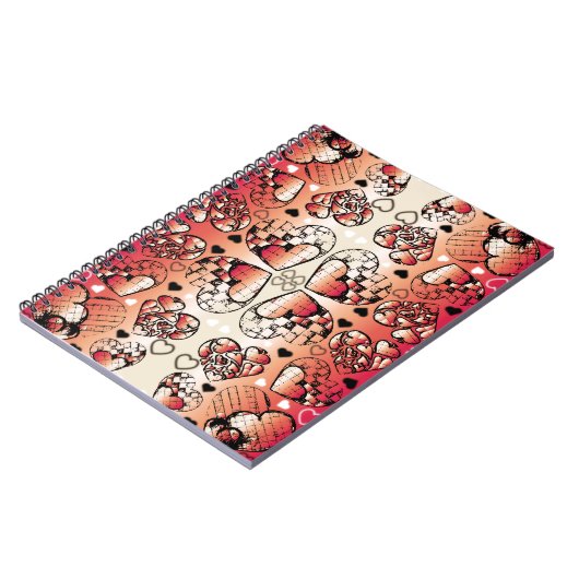 Rood- en wittekruid-Romantisch hartenpatroon Notitieboek (Linkerzijde)