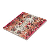 Rood- en wittekruid-Romantisch hartenpatroon Tegeltje (Zijkant)