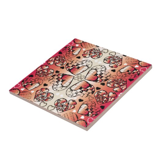 Rood- en wittekruid-Romantisch hartenpatroon Tegeltje (Zijkant)