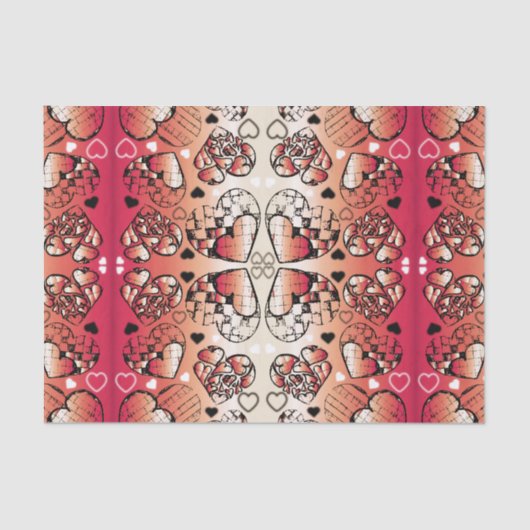 Rood- en wittekruid-Romantisch hartenpatroon Tissuepapier (Voorkant)