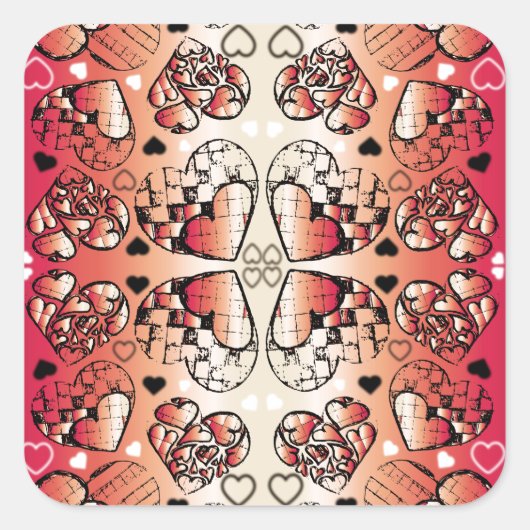 Rood- en wittekruid-Romantisch hartenpatroon Vierkante Sticker (Voorkant)