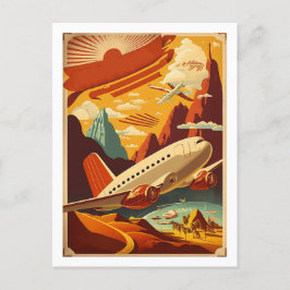 Rood- en wittevliegtuig — Vintage Travel Art Brief Briefkaart