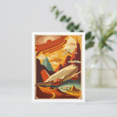 Rood- en wittevliegtuig — Vintage Travel Art Brief Briefkaart (Staand voorkant)