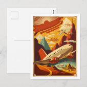 Rood- en wittevliegtuig — Vintage Travel Art Brief Briefkaart (Voorkant / Achterkant)