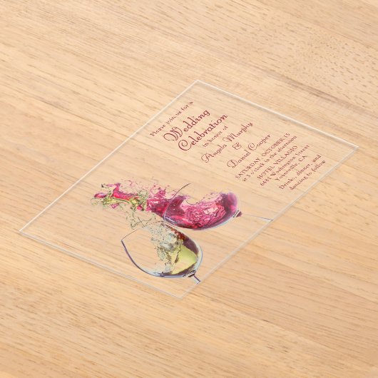 Rood- en wittwijdenweddenschap acryl uitnodigingen (Laagn)