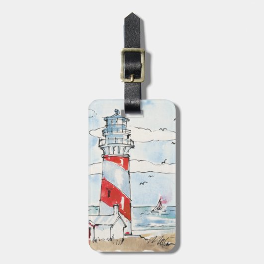 Rood- en witvuurtoren bagagelabel (Voorkant verticaal)