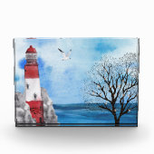 Rood- en witvuurtoren: Nautical Waterverf Scene Fotoblokken (Voorkant)