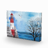 Rood- en witvuurtoren: Nautical Waterverf Scene Fotoblokken (Rechts)